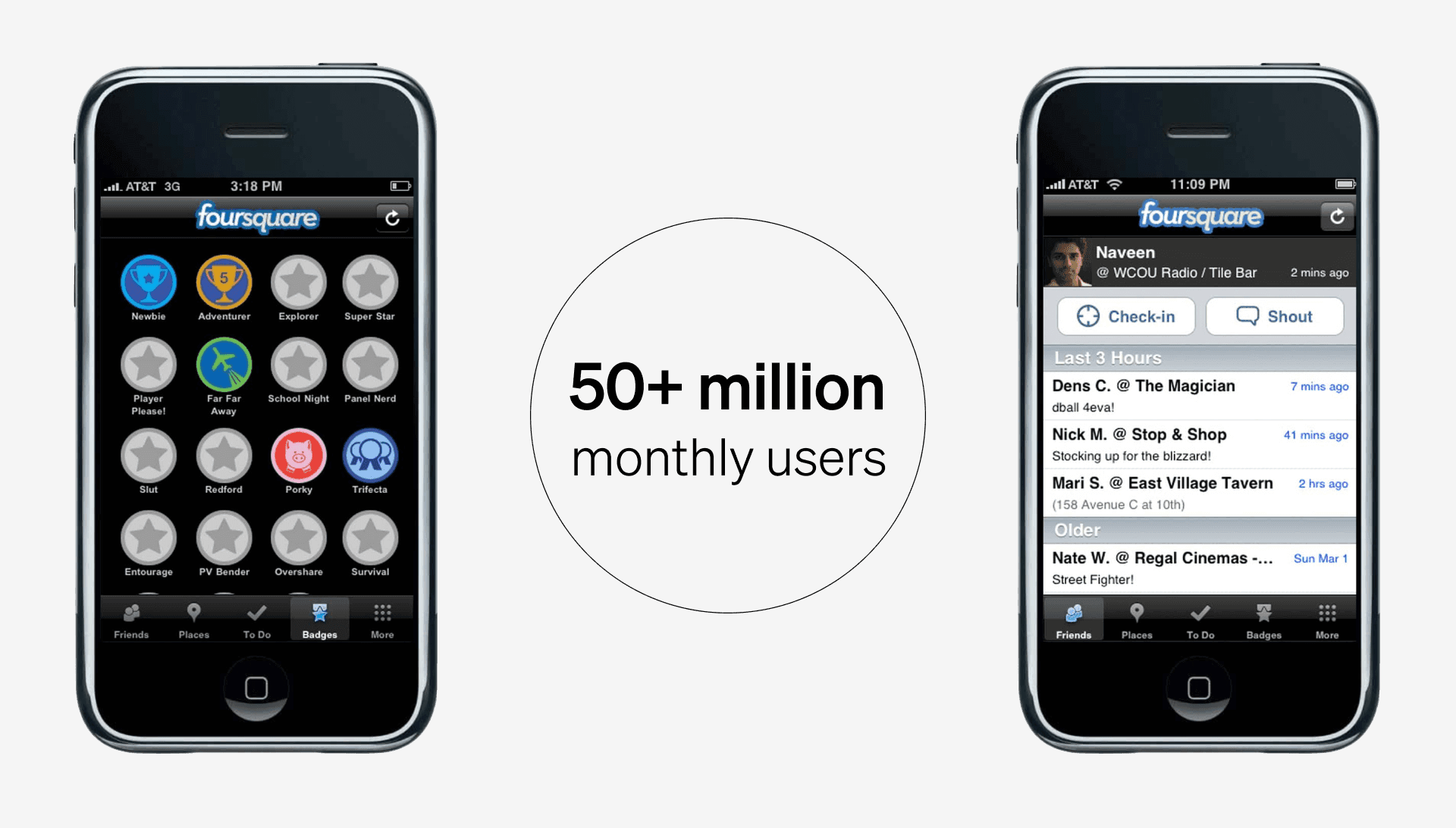 Image of mobile phones using the foursquare application