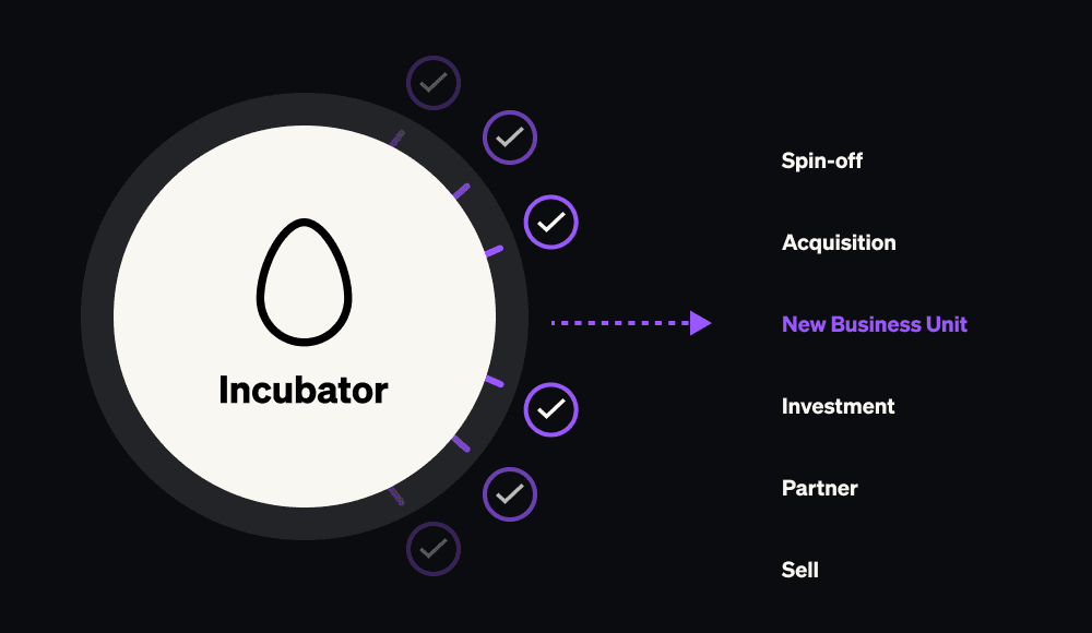Incubator resource planning framework highlighting strategic outcomes for corporate innovation leaders.